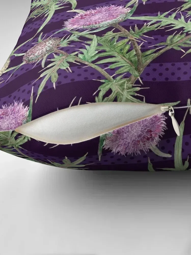 Thistle violet flowers and purple stripes Throw Pillow pillow pillowcase Cushion Cover Set Embroidered Cushion Cover pillow