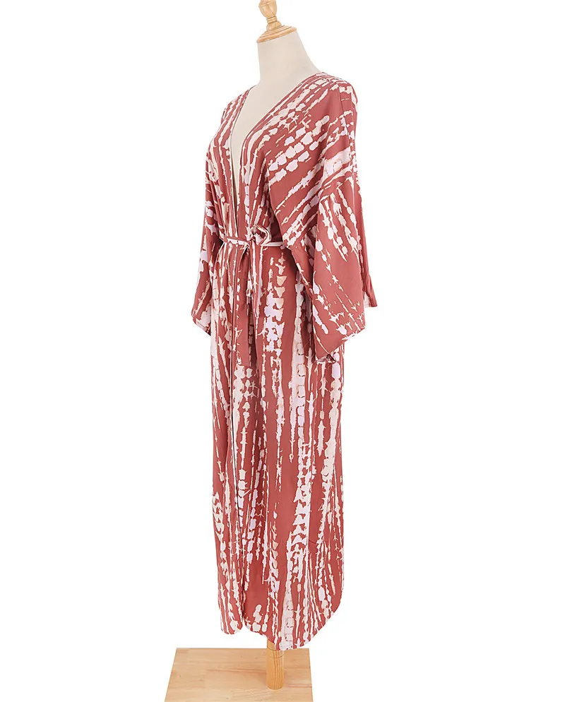 Langer Kimono-Badeanzug für Damen, stilvoller Batik-Badeanzug mit offener Vorderseite und Strand-Outfits – Detail 9