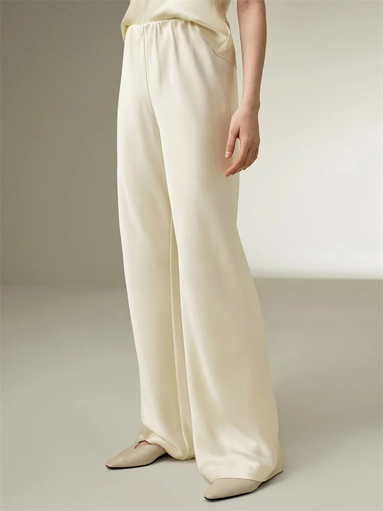Tossy Satin Casual Spring Women's Pants Solid High Waist Commute 2026 Streetwear Loose Straight Trousers Female Pleated Pants