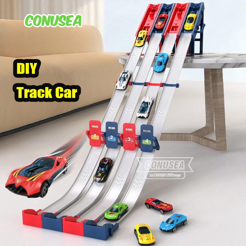 DIY 2/4 Catapult Racing Cart Track Toy Competitive Race Vehicle with Alloy Car Kids Play Game car track for children Kids Boys