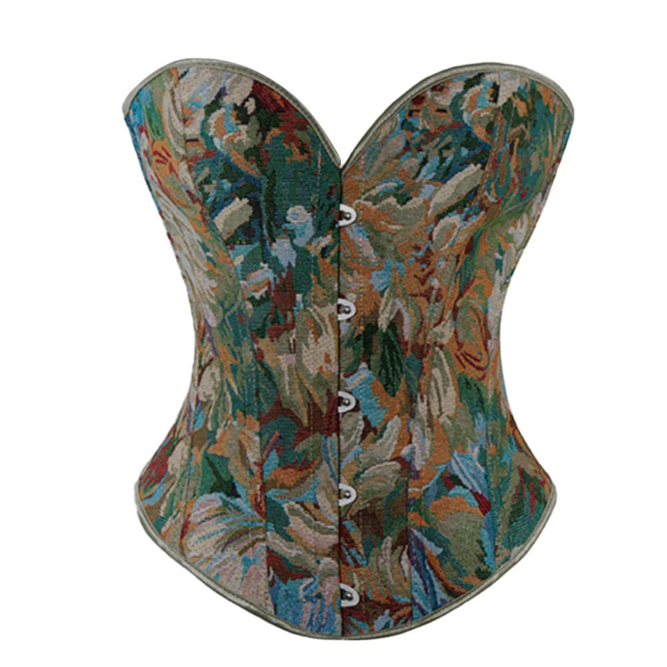 Becirzet Vintage Korsett Taillenformer Shapewear Mehrfarbige Blumen Bustier Top Schnürung Schlankmachende Damenbekleidung – Detail 30