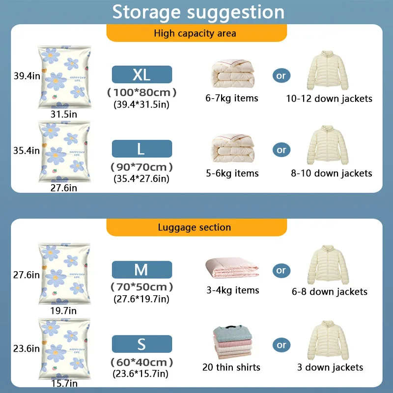 1 pc floral vacuum compression storage bag, sealed moving bag for clothes, blankets, shirts, home space saving organizers