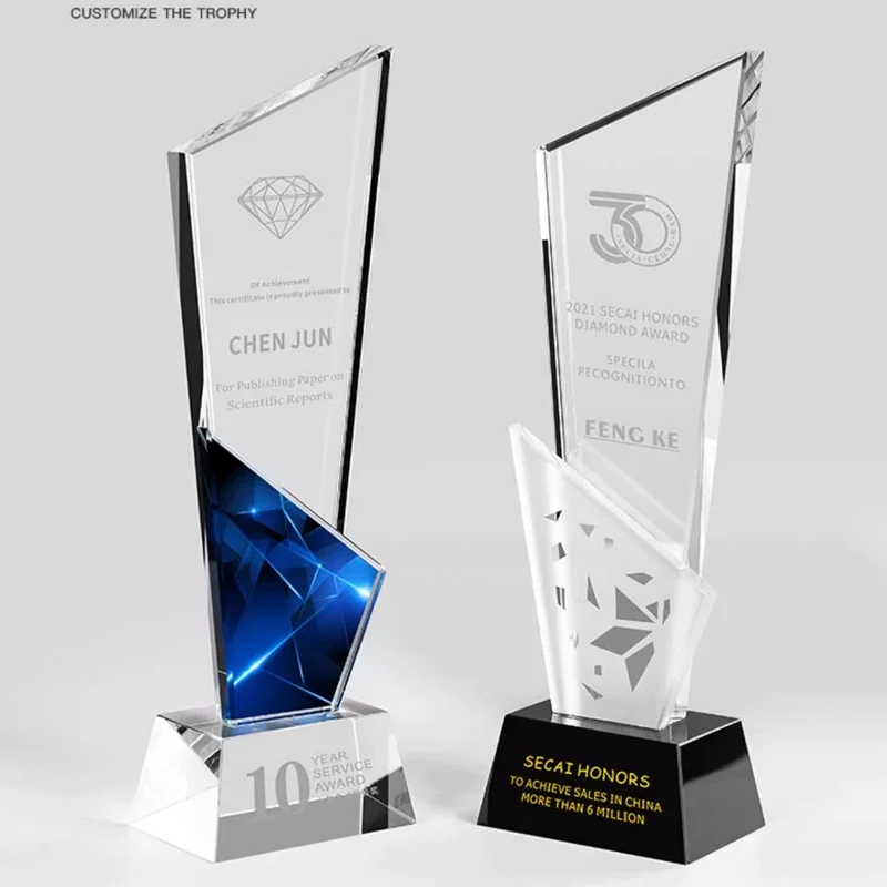 Custom Glass Trophy Personalized Engraving Crystal Award Trophy for Corporate Employee Recognition Annual Meeting Souvenir Gifts