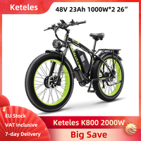 Keteles K800 2000W Electric Bike 48V 23AH 2x1000w Dual Motor 26 Inch Fat Tires All Terrain E-bike Lockable Suspension Fork