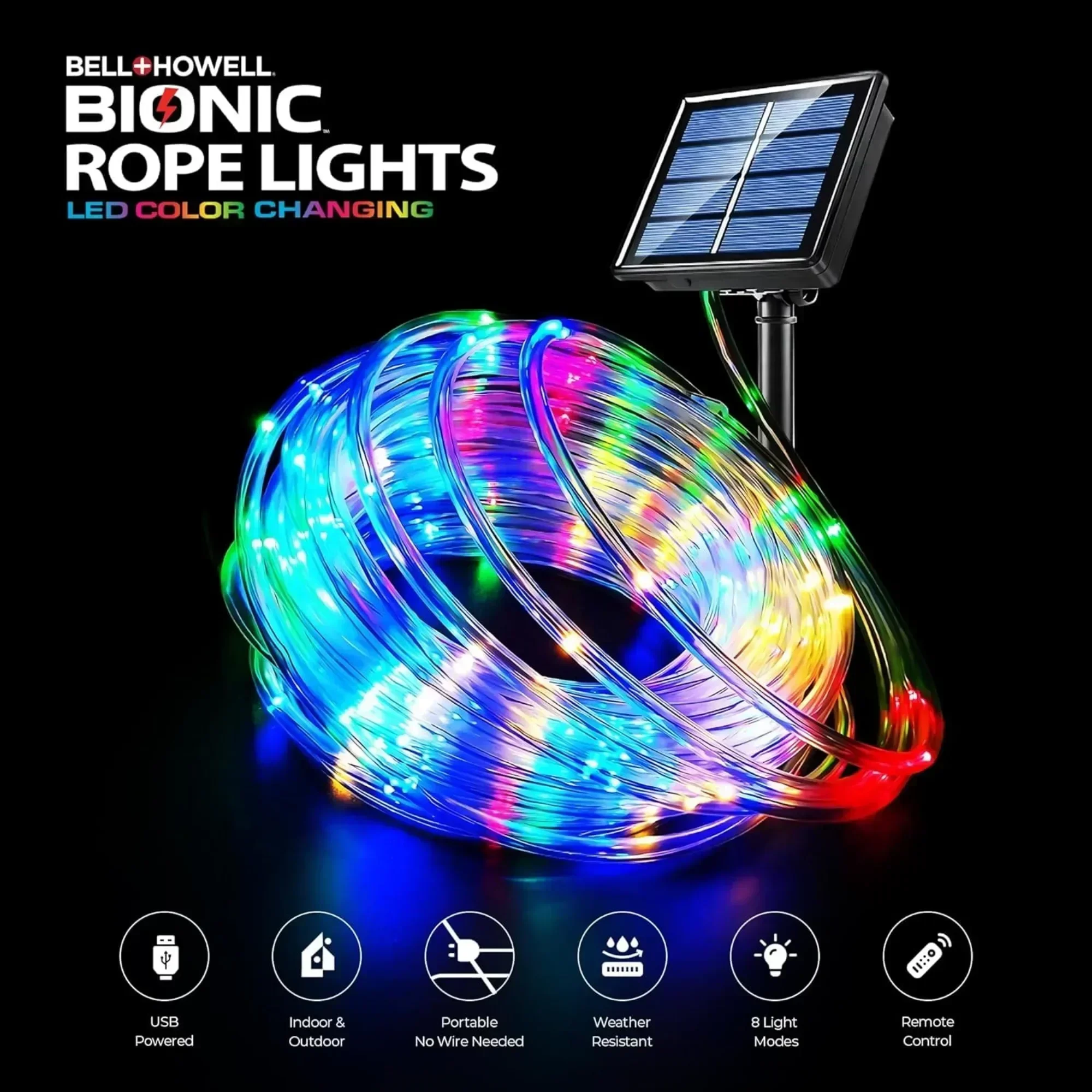 (2 pack) Rope Light Color Light Solar Rope Light Color Changing Light,Preset colors, modes, and effects.