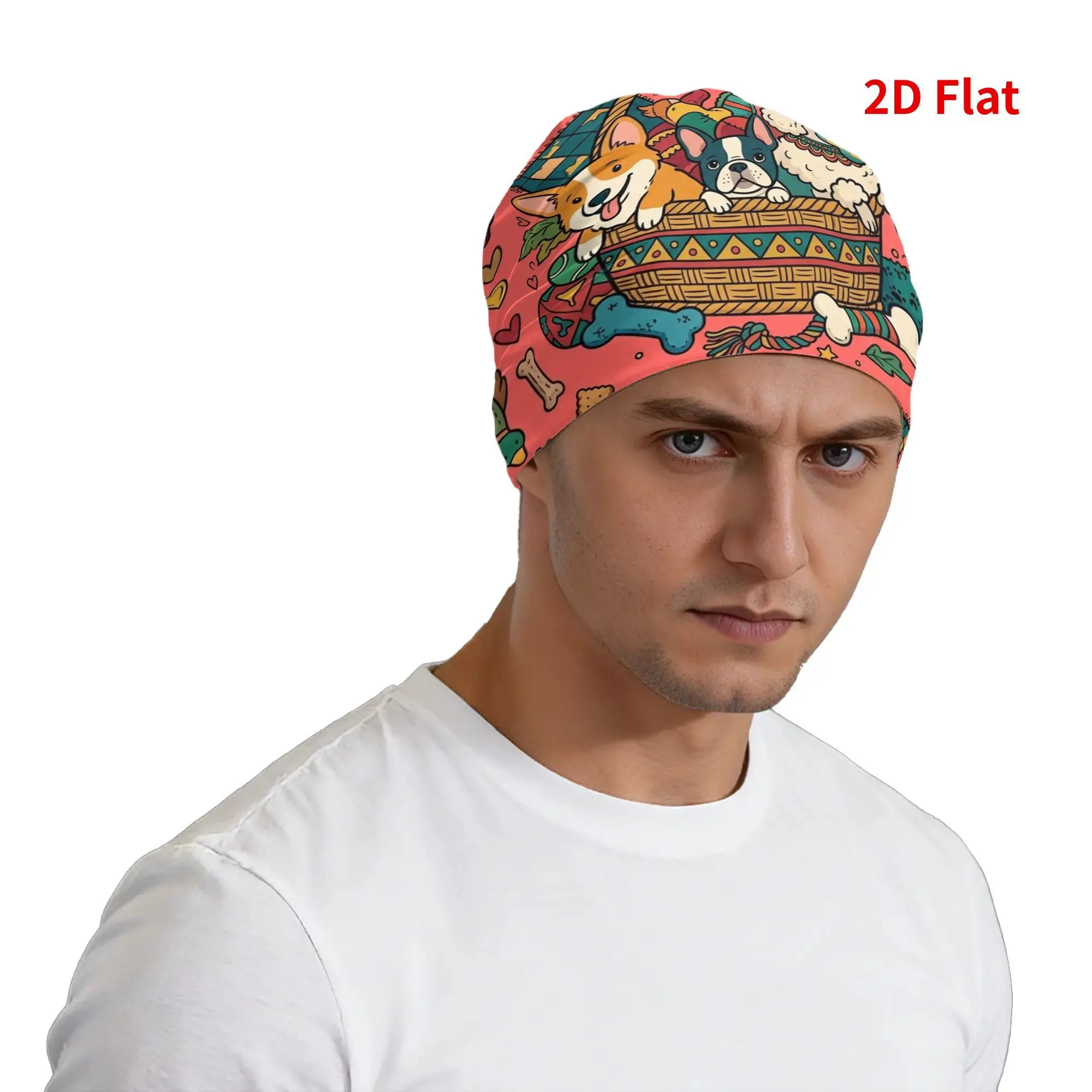 Puppy Dog Cap with Skullies Beanie Cute Cartoon Puppies Streetwear Hat Machine Washable Suitable for Men Women