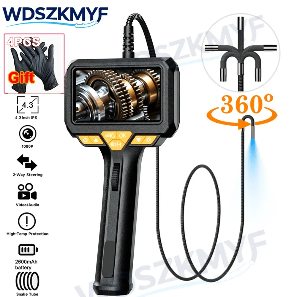 

Ultra Slim 6/8mm Lens 360° Rotating Industrial Endoscope4.3Inch LCD Screen IP67 Waterproof Borescope With Adjustable LED With Gi