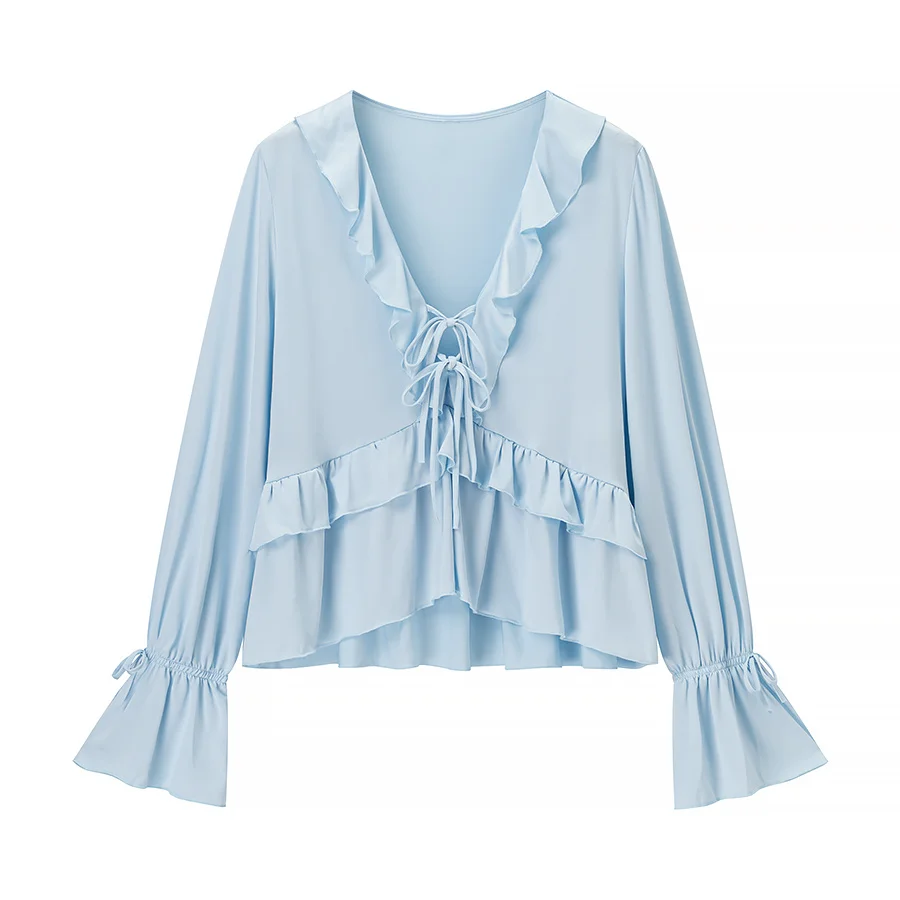 JNLEAOG 봄 신상 패셔너블 레이스 트림 세트 드레스 여성용 루즈핏 긴팔 브이넥 폴리에스터 섬유 드레스