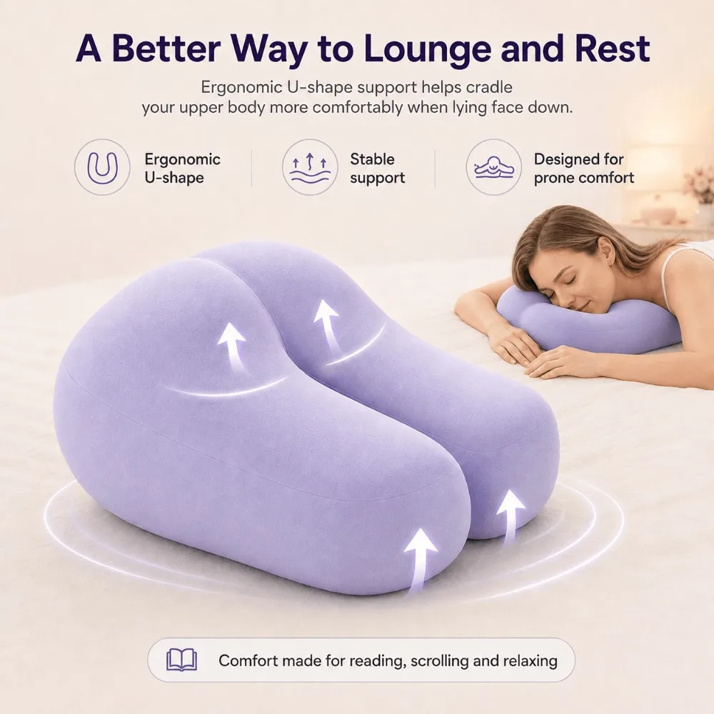 Hip-Shaped Prone Support Pillow 3D Foam Stomach Sleeping Cushion for Face Down Reading Phone Use Napping and Relaxing at Home