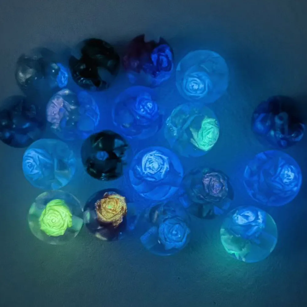 10PCS 16mm Glow In The Dark Floral Inlaid Clear Resin Spacer Beads Round Rose Beads for DIY Phone Chain, Keyring Decor Charms