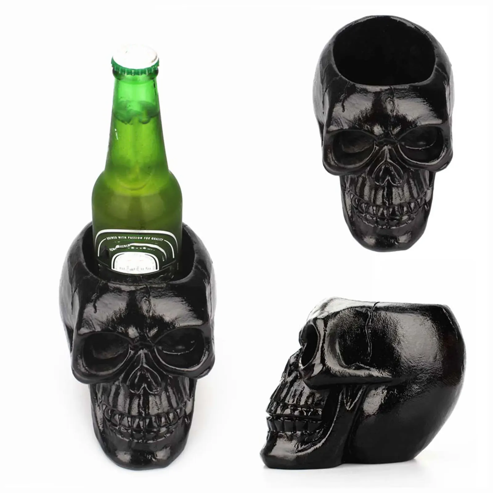 

Creative Skull Storage Box Resin Black Multi-Function Pen Holder Desk Decor Halloween Party Ornaments Green Plant Pot Holder