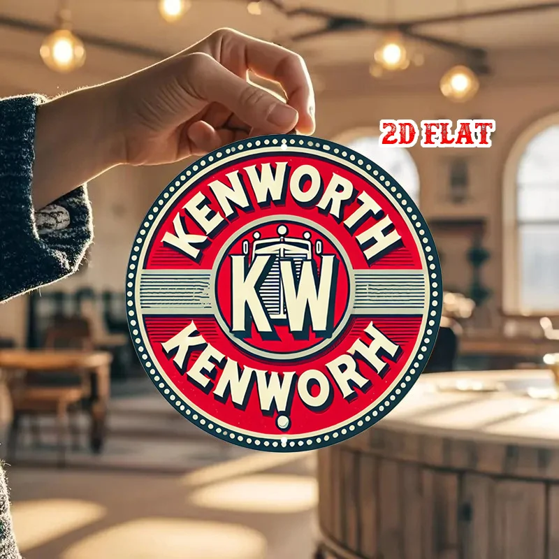 مسطح ثنائي الأبعاد، قطعة واحدة من علامة Kenworth KW المستديرة من الألومنيوم - لوحة فنية جدارية معدنية بشعار جريئة، ديكور ريفي على الطراز الكلاسيكي للمنزل، المرآب،