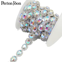 1 Yard Crystal Oval Rhinestone Trimmed Glass Silver Metallic Ribbon Women Clothing Shoes Hats Craft Decoration Accessories ML064