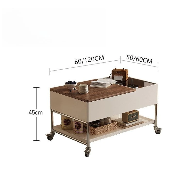 Mobile coffee table, lifting and lowering modern household small apartment storage cart, high sense, side table