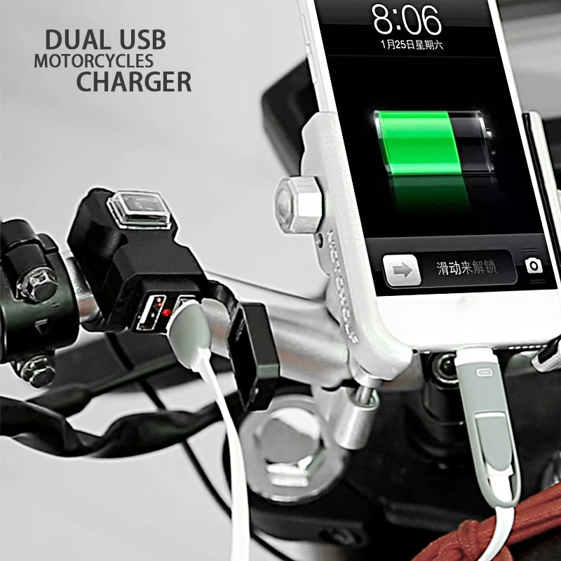 USB Motorcycle Charger Moto Equipment Dual USB Changer 12V Power Supply Adapter Moto USB Chargeur for iPhone Xs Max Samsung S10