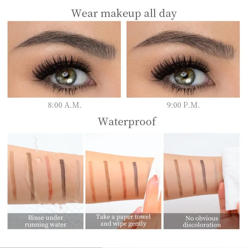 Lápis de sobrancelha de esboço de quatro garras preto marrom cinza líquido lápis de sobrancelha à prova d'água de longa duração 3d microblading caneta de sobrancelha 1 peça