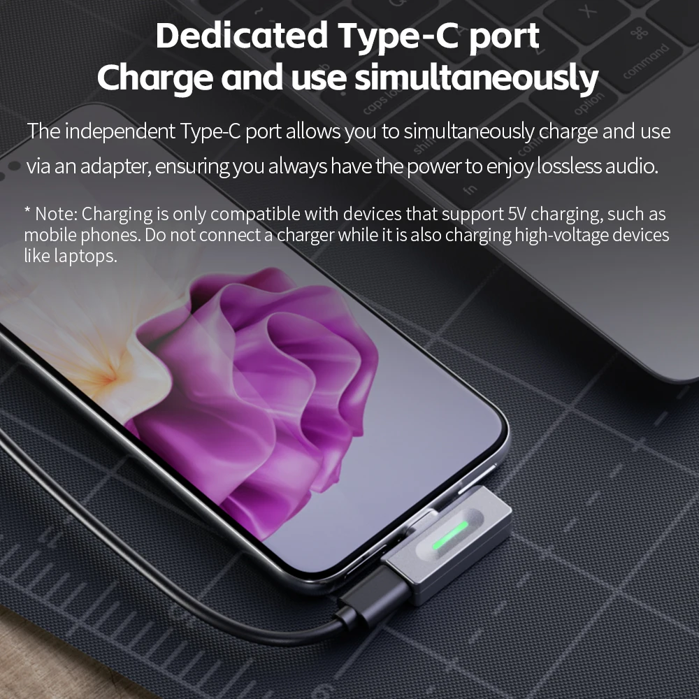 FiiO Air Link (Type-C) Transmiter Bluetooth 6.0 do Bezprzewodowych Słuchawek dla Telefonów Komórkowych/Konsol Gier, Chip QCC5181, LDAC/AptX Adaptive — zdjęcie produktu 6