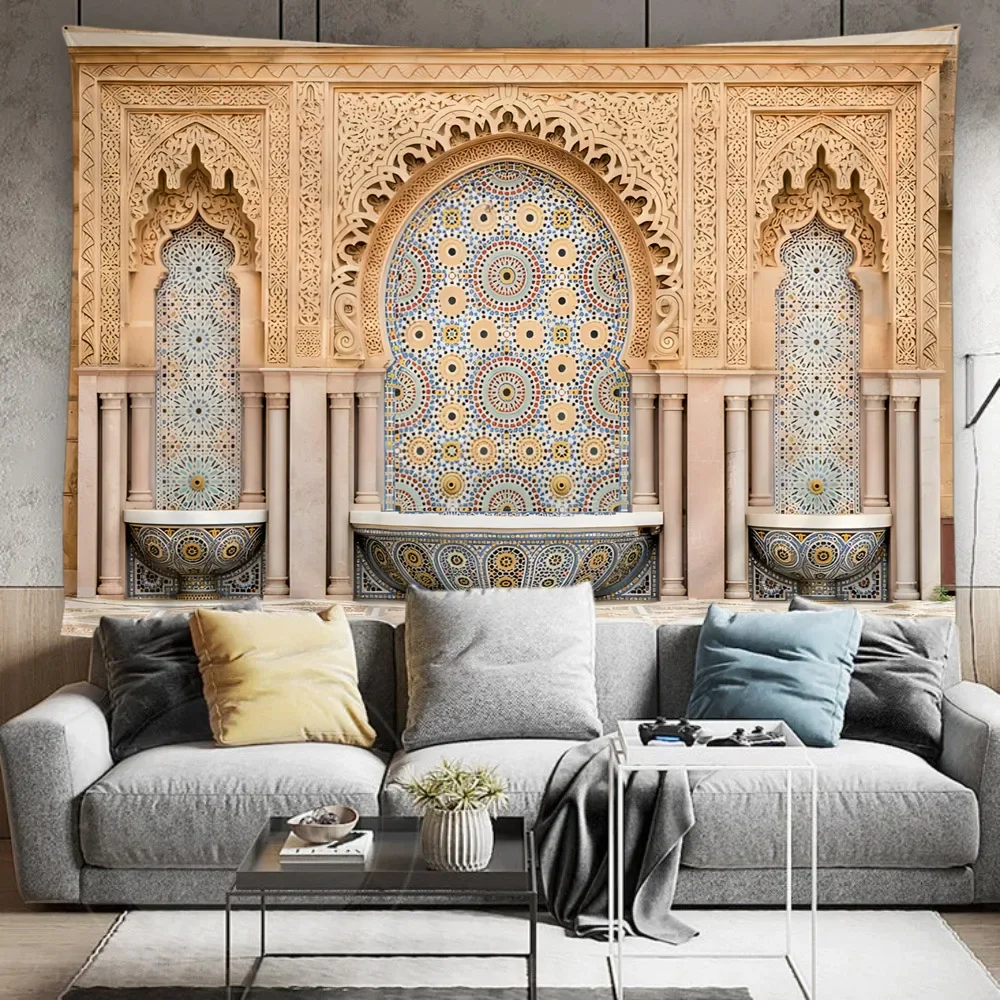 Moroccan Architectural Tapestry Wall Hanging Islamic Vintage Luxury Geometric European Bohemian Home Decor Tapestry Mural Screen