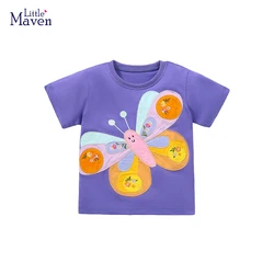 Little maven Clothes Child Girls Summer Kids Tops Tees Shirts Cotton Cartoon Butterfly Children's Clothing Cotton