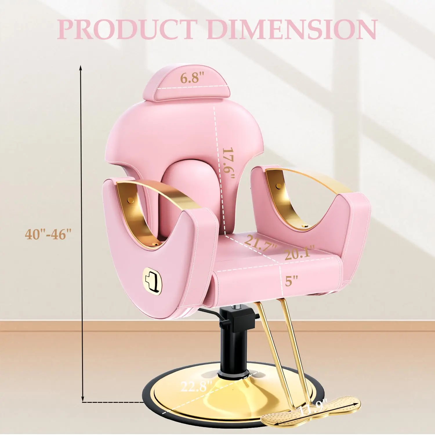 Pink Salon Chair with Heavy Duty Hydraulic Pump, 360° Swivel Styling Chair for Barbershop Spa Home, Customized