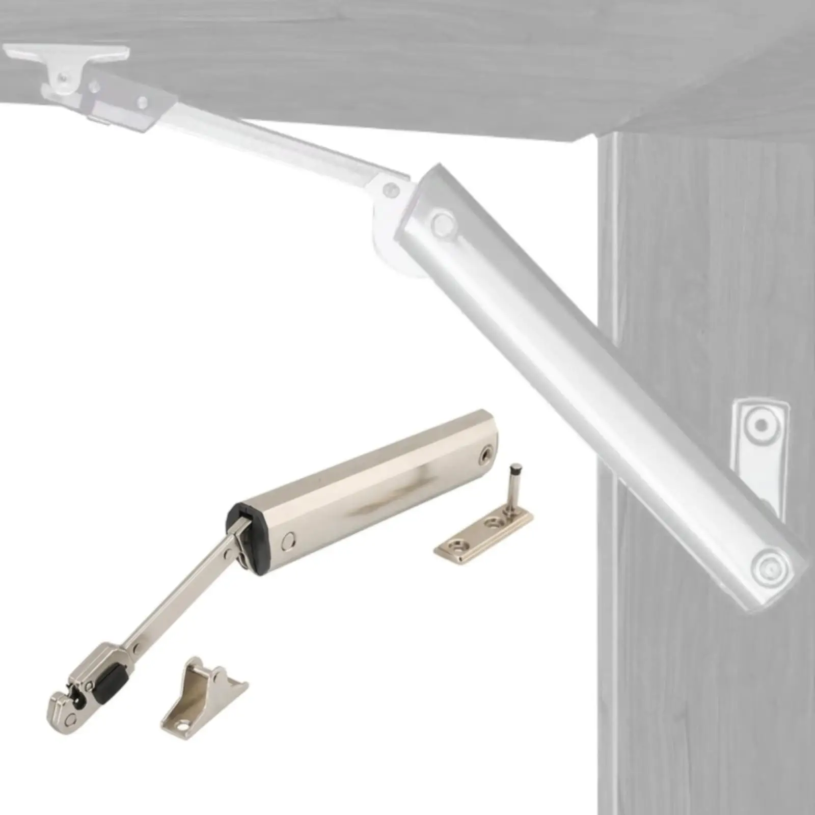 Hydraulic Support Stay with Mounting Brackets Nickel-Plated Upward-Opening Cabinet Door Support with Adjustable Stop
