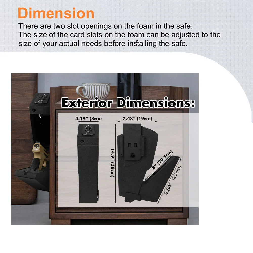 Caja de seguridad de acero con apertura automática para el hogar, caja de almacenamiento de pistola colgante y de tracción automática, caja de seguridad biométrica con huella dactilar