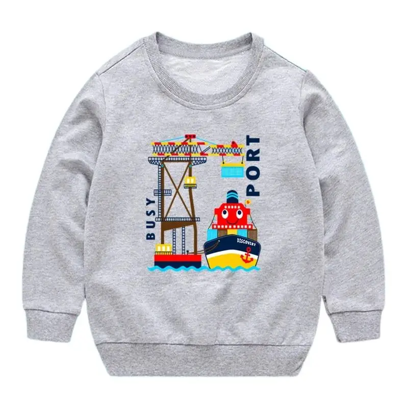 2023 Spring Children Sweatshirts Long Sleeve Tops for Kids Cartoon Boat Girls Boys Outfits Toddler Outerwear Clothes