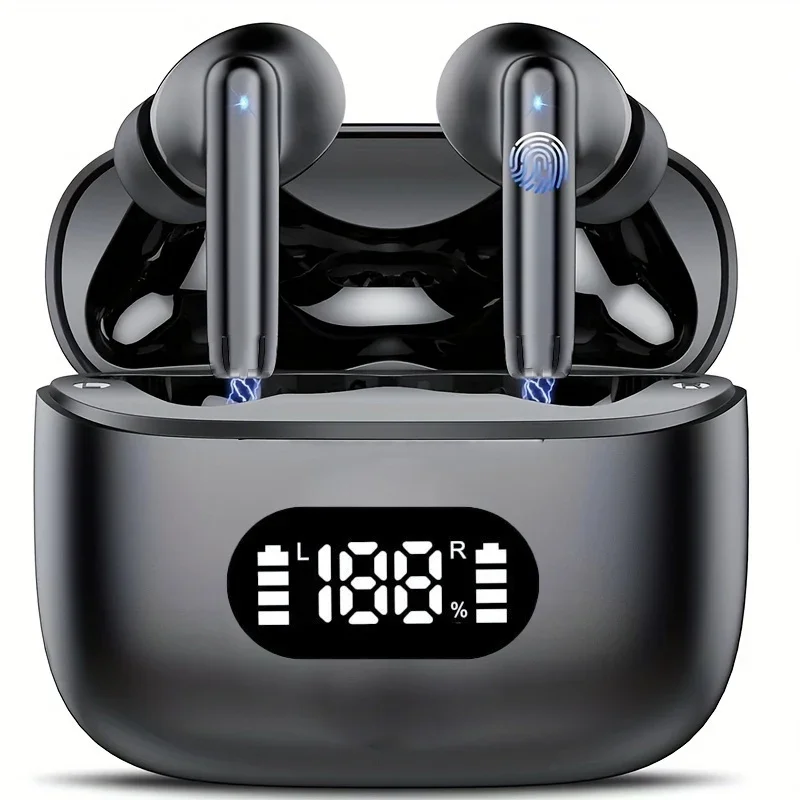 Wireless Earphone 40dB Noise Cancelling Bluetooth 5.3 Headphone 6 Mic ENC with LED Display HD Call Earbuds Transparency Mode