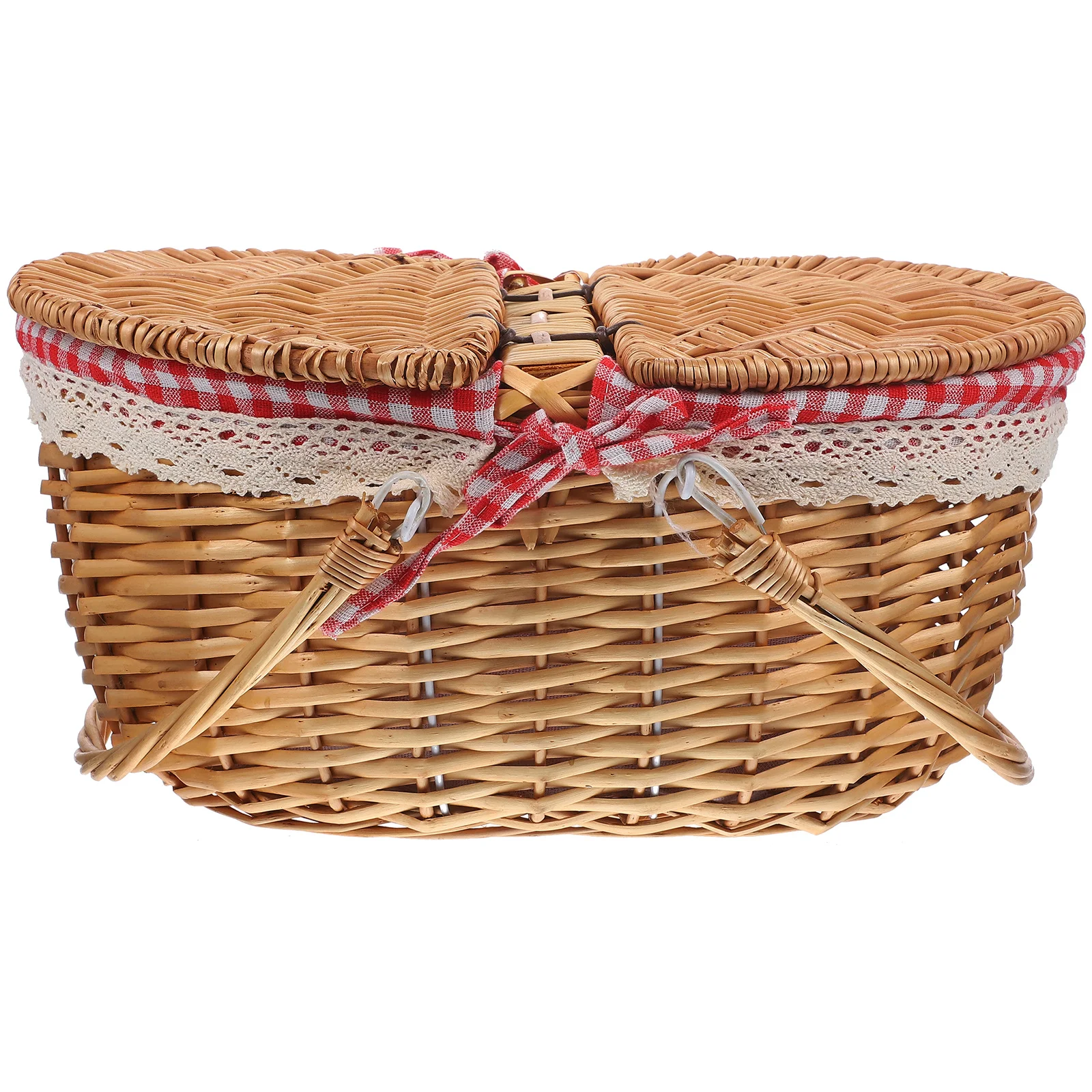

Rattan Picnic Basket Wicker Storage 38x28x18cm Baskets Gifts Home Decor Rustic Portable Vegetables Fruits