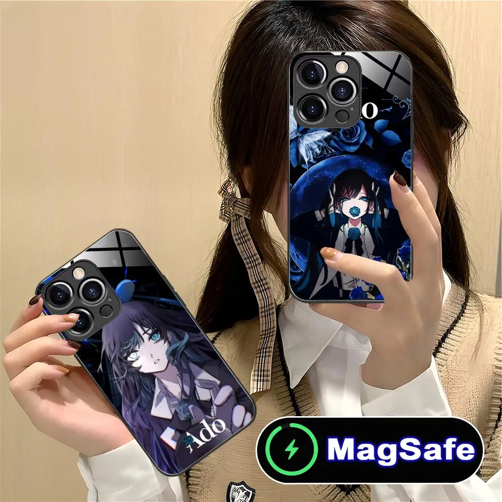 

Чехол для мобильного телефона Ado Rose с аниме для iPhone 17, 16, 15, 14, 13, 12, 11 Air Pro Max Plus Mini MagSafe, стеклянный цветной чехол для мобильных телефонов