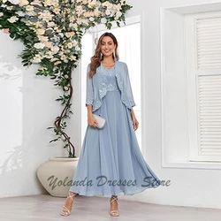 Customized 2 Piece Mother of The Bride Dress for Wedding Ankle-Length Applique Lace Chiffon Formal Wedding Guest Dress Chiffon