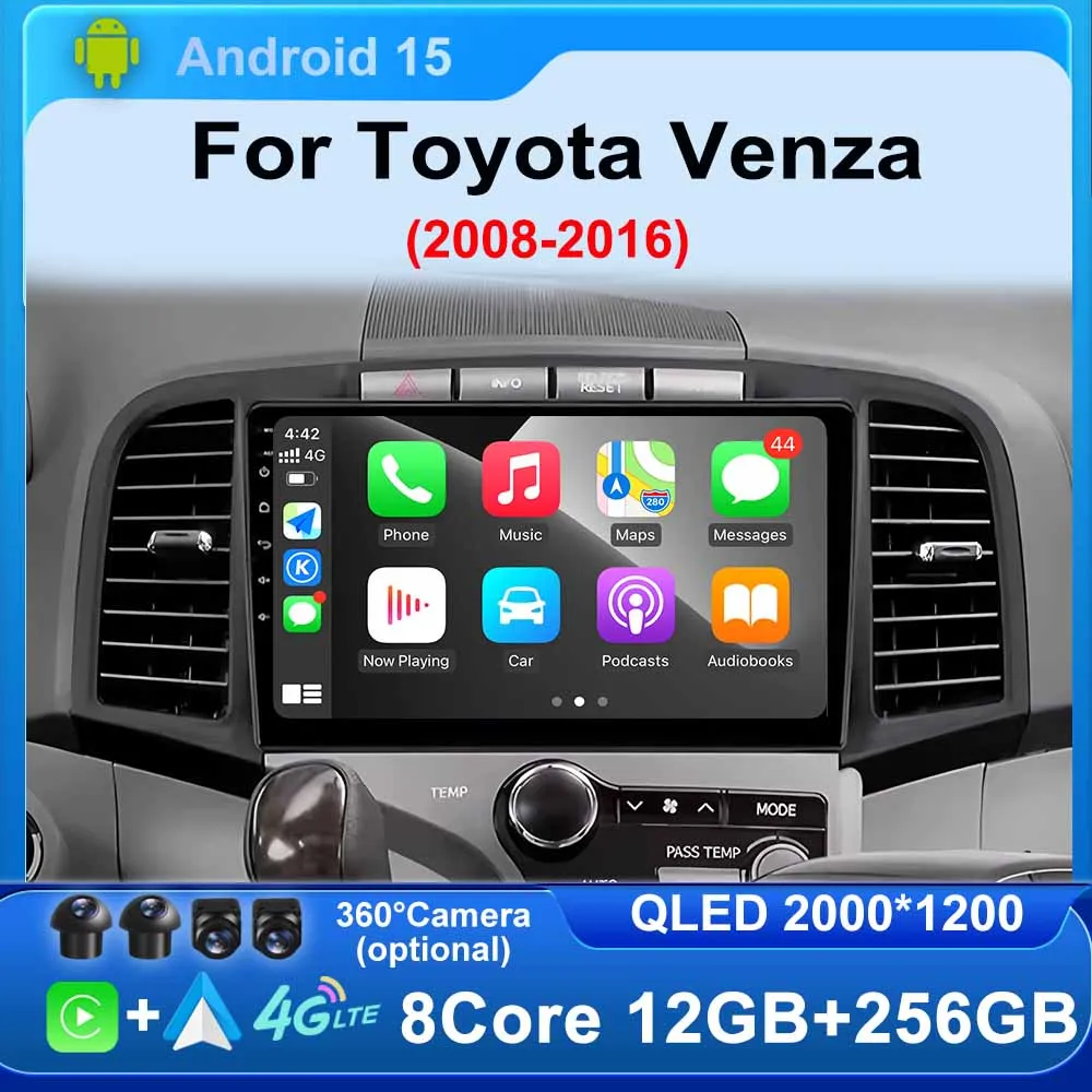 أندرويد 15 لتويوتا فينزا 2008-2016 راديو السيارة الوسائط المتعددة الملاحة لتحديد المواقع اللاسلكية 4G واي فاي BT Carplay ستيريو 2K شاشة QLED