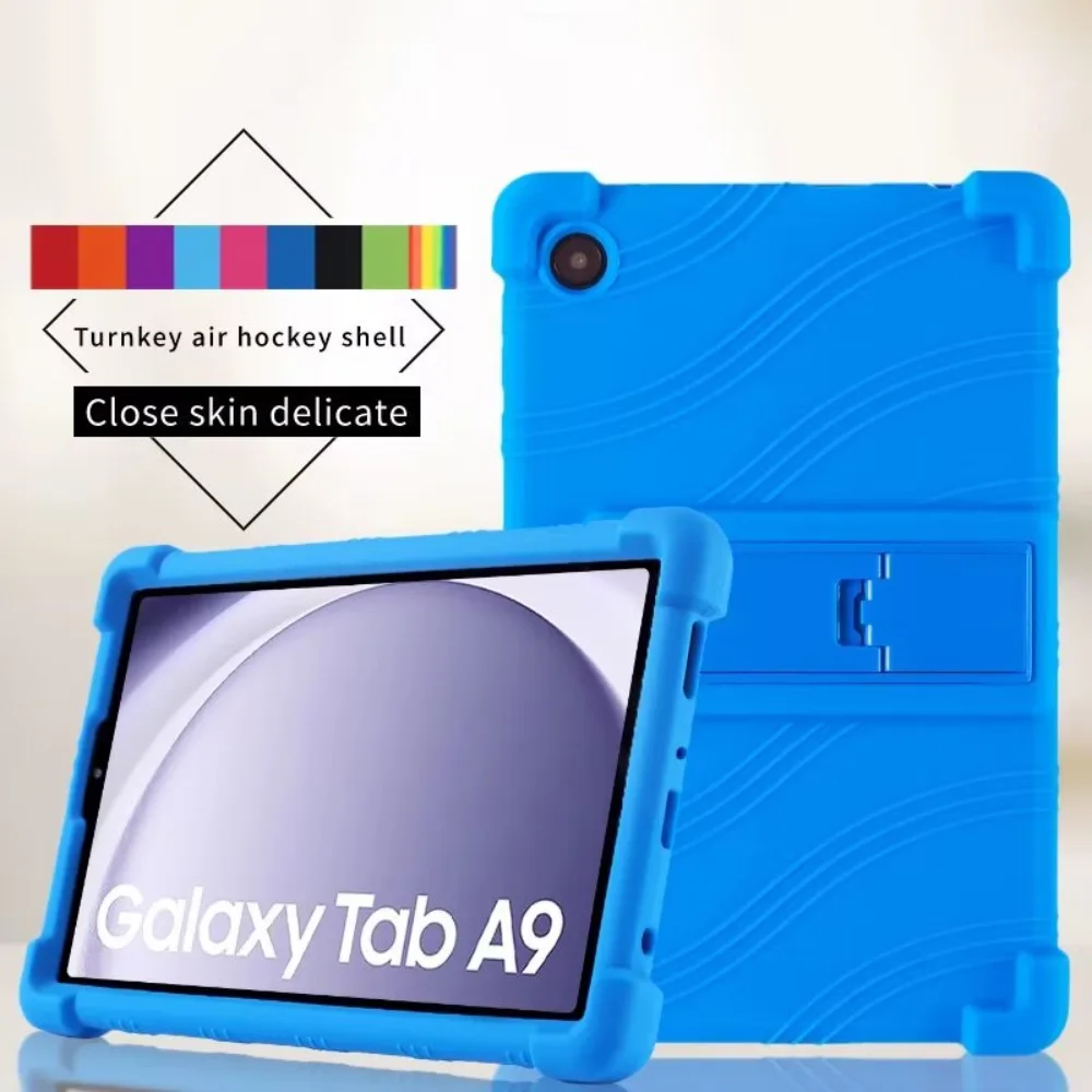 Soft Silicon Cover Case For Samsung Galaxy Tab A9 SM-X110 X115 8.7" inch Case Tablet Kickstand Coque with 4 Shockproof Airbags