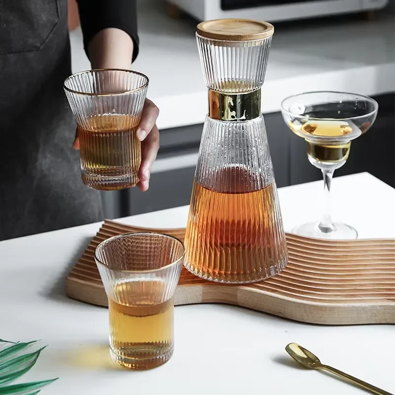 Japanese Style Striped Glass Cold Brew Kettle Creative Juice Pot Water Pitcher Set for Home Kitchen Wholesale Custom Design