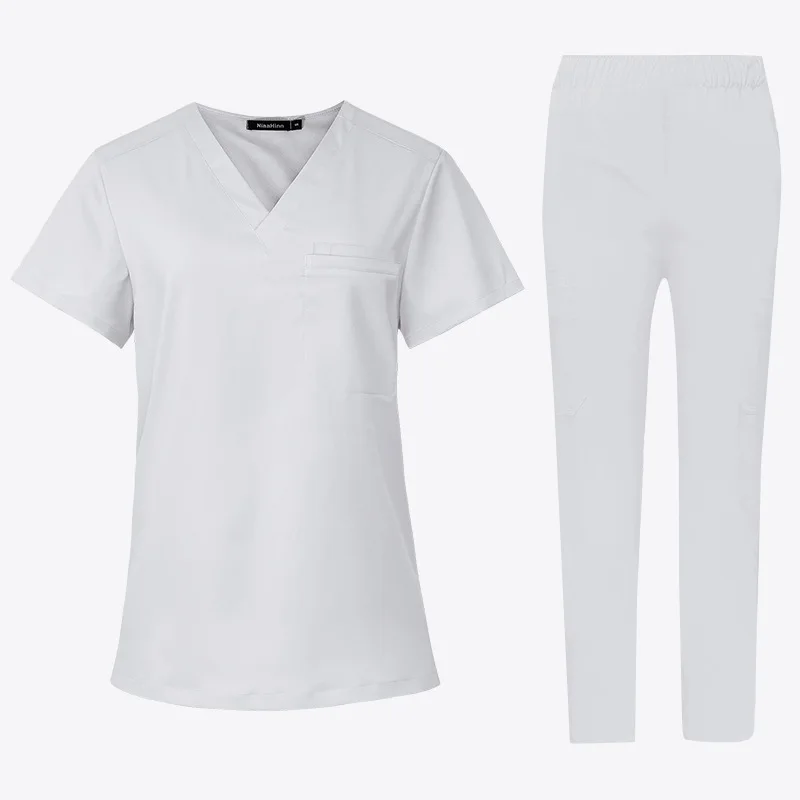 Unisex manga curta Farmácia Enfermeira Uniforme, Hospital Médico Workwear, Uniformes de Cirurgia Odontológica Oral, Medical Scrubs Conjuntos, 12 cores