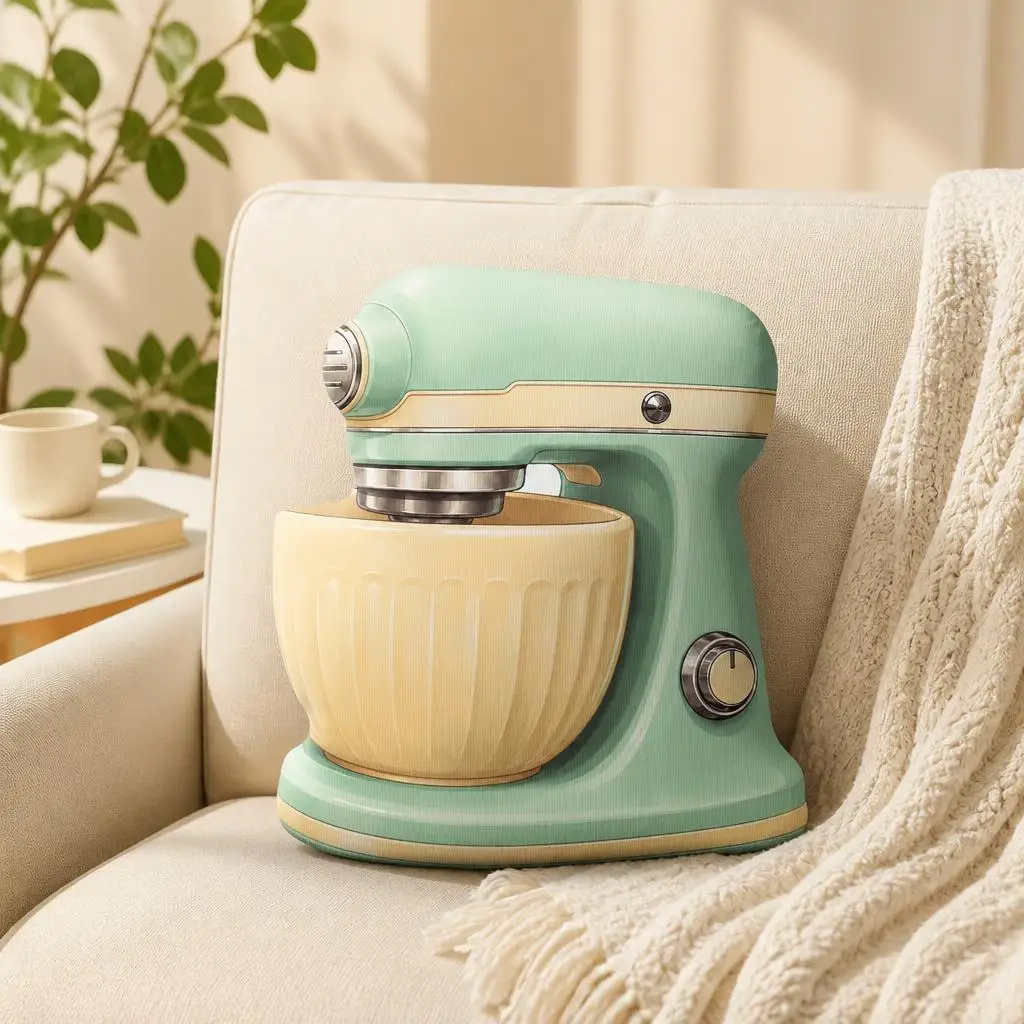 Stand Mixer Shaped Pillow Vintage Pastel Baking Cushion Plush Stuffed Throw Pillow Baker Kitchen Decor Housewarming Gift