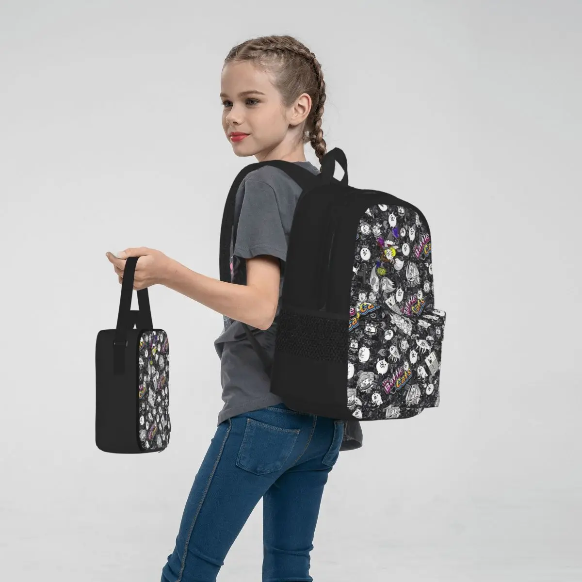 

Battle Cats Backpacks Boys Girls Bookbag Students School Bags Kids Rucksack Lunch Bag Pen Bag Three-Piece Set