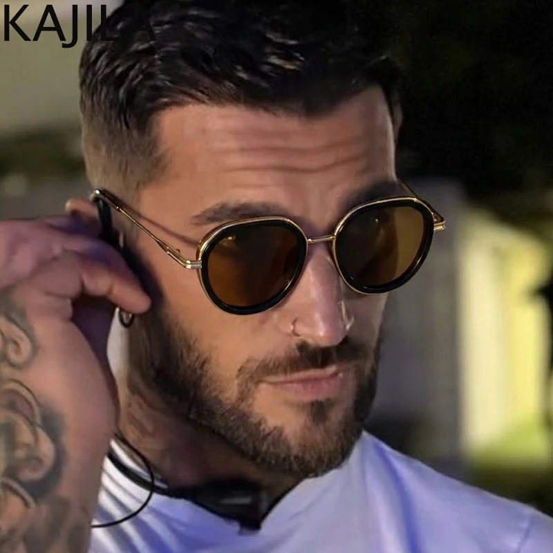 

Поляризованные круглые солнцезащитные очки в стиле стимпанк для мужчин, 2026, люксовый бренд, винтажные, в стиле панк, металлические, многоугольные, для активного отдыха и вождения