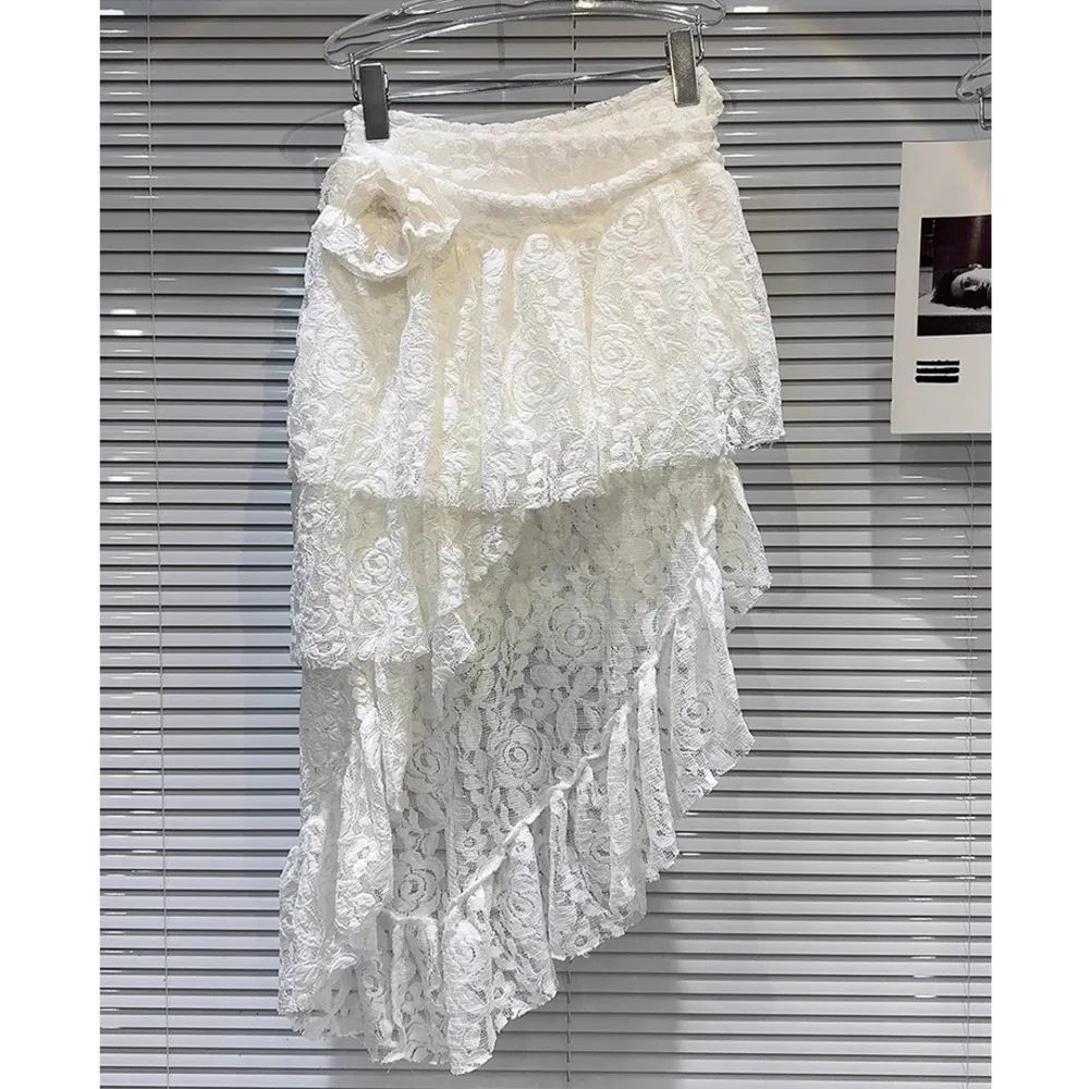 HIGH STREET Newest 2024 Designer Skirt Women's Cascading Slanted Edge Design Lace Skirt