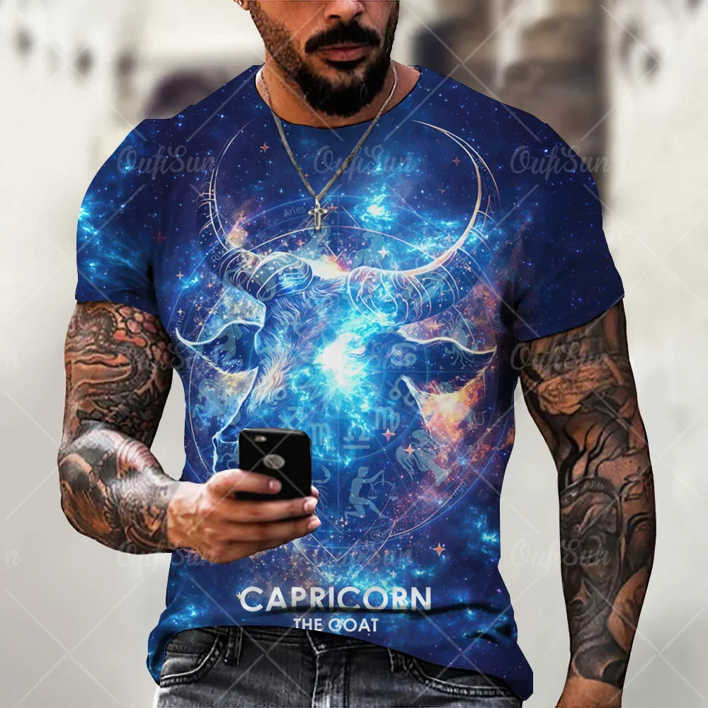 T-Shirt da uomo estiva stampa 3D maglietta zodiacale vestiti manica corta Streetwear Vintage top Tee Shirt abbigliamento uomo