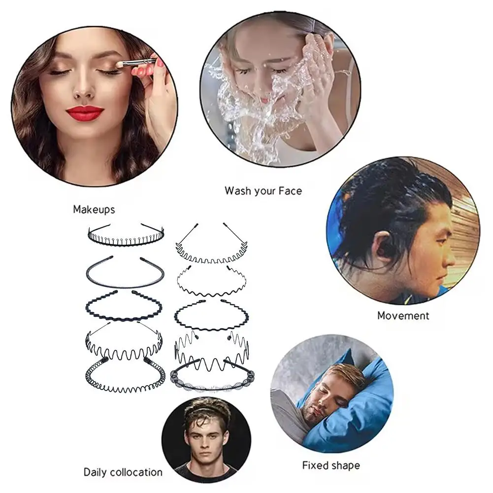 Fashion Metal Hair Band for Men Women Unisex Black Wavy Hair Head Hoop Band Sports Headband Hairband Hair Accessories Gift