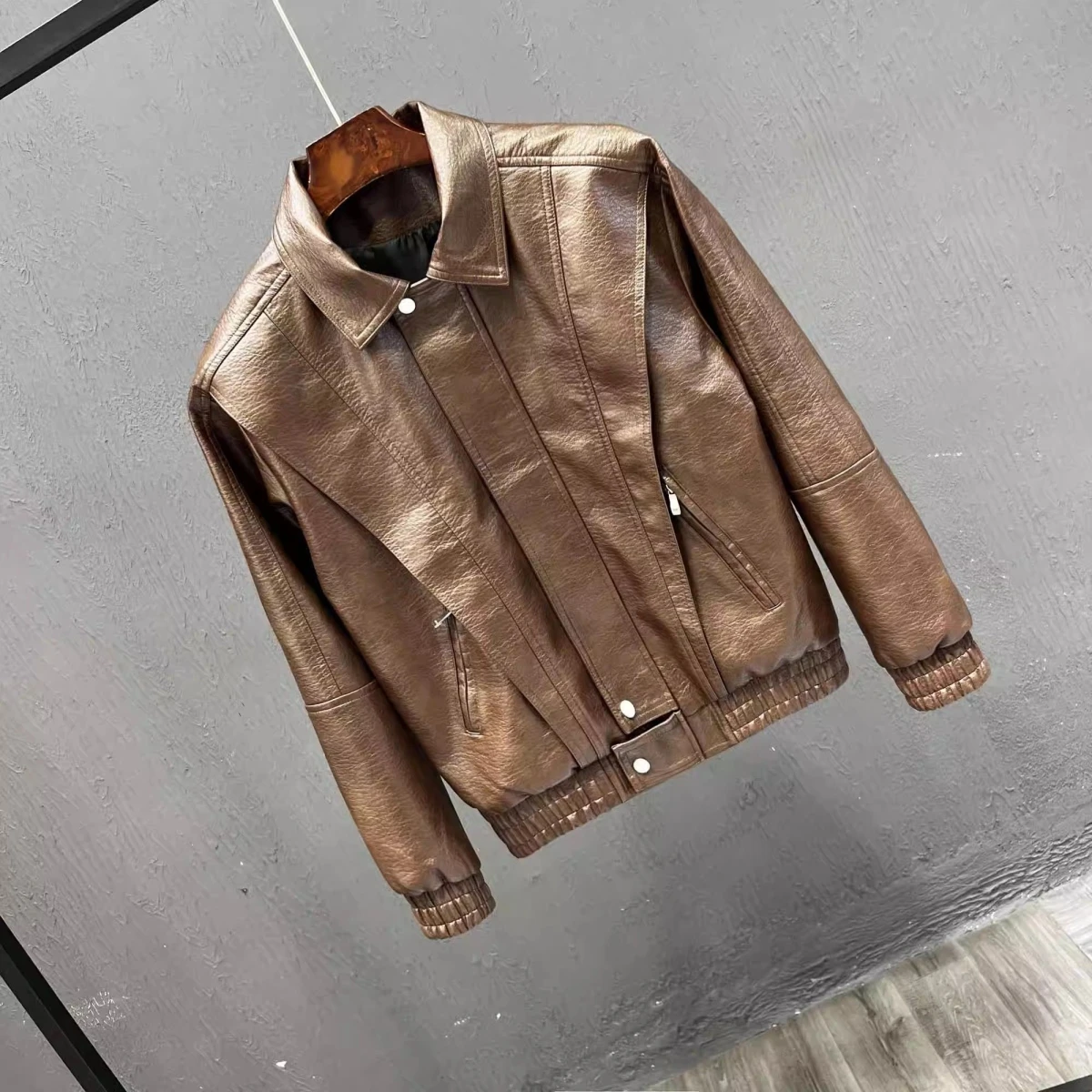 

Faionable повседневная куртка из искусственной кожи с талией, мужская осенне-зимняя элитная байкерская рабочая одежда, верхняя одежда, топ из полиэфирного волокна