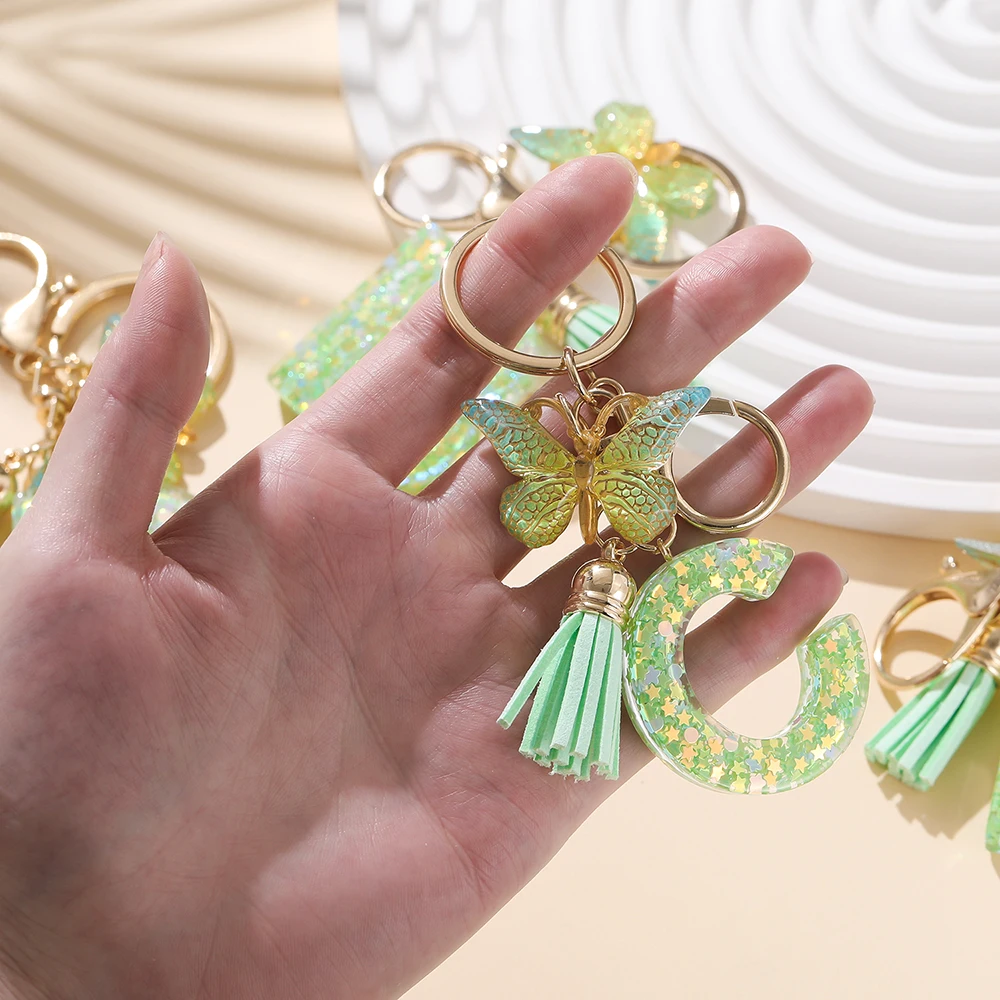 1pc Cute Color Initial Letter A-Z Resin Green Butterfly Lobster Key Ring Key Chains DIY Crafts Jewelry Making Gifts image 6