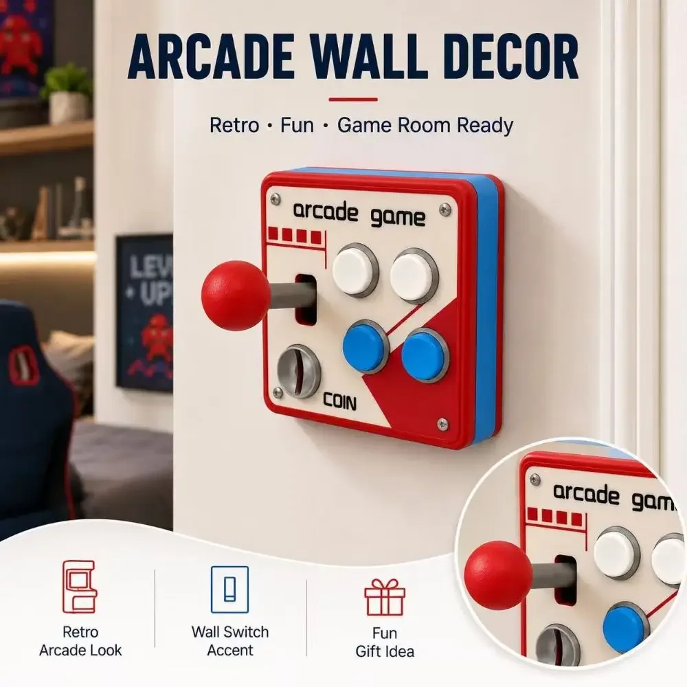Arcade Joystick Light Switch Panel Retro 86 Type 3D Printed Wall Decor Punch Free Game Room Home Accent Rocker Switch Cover