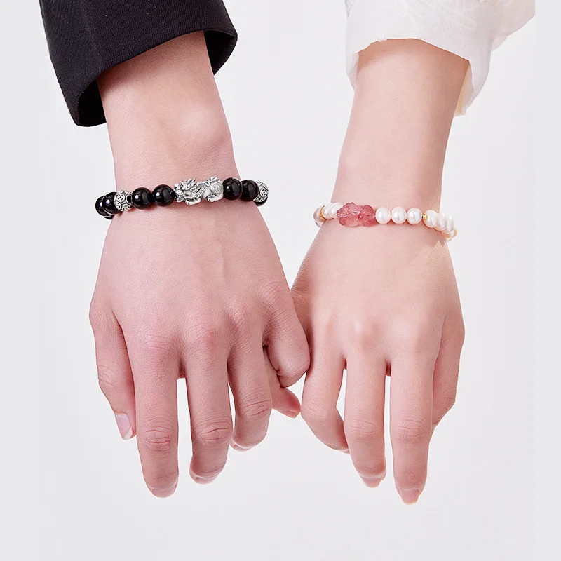2026 New 999 Silver Wealth Pixiu Couple Bracelet High Grade Obsidian Beaded Bracelet Luxury Birthday Gift For Lovers