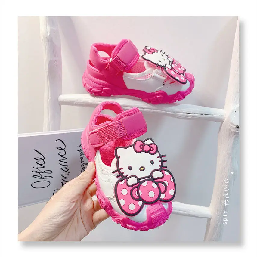 Mädchen Sandalen 2024 Sommer neue Cartoon kt Katze Mesh Stell alou atmungsaktiv plus Größe Kinder Sport Strand Kinder Kinderschuhe