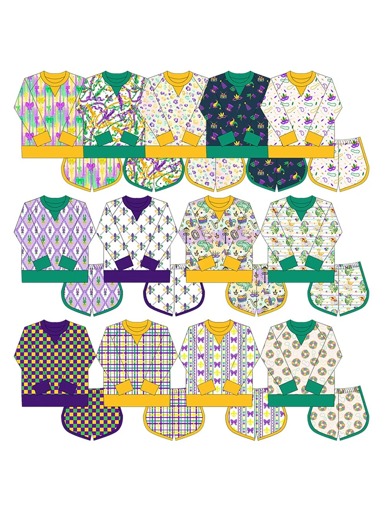 طقم ملابس رياضية للفتيات من Mardi Gras Mask-Crown بأكمام طويلة وسروال قصير مكون من قطعتين للأطفال #3