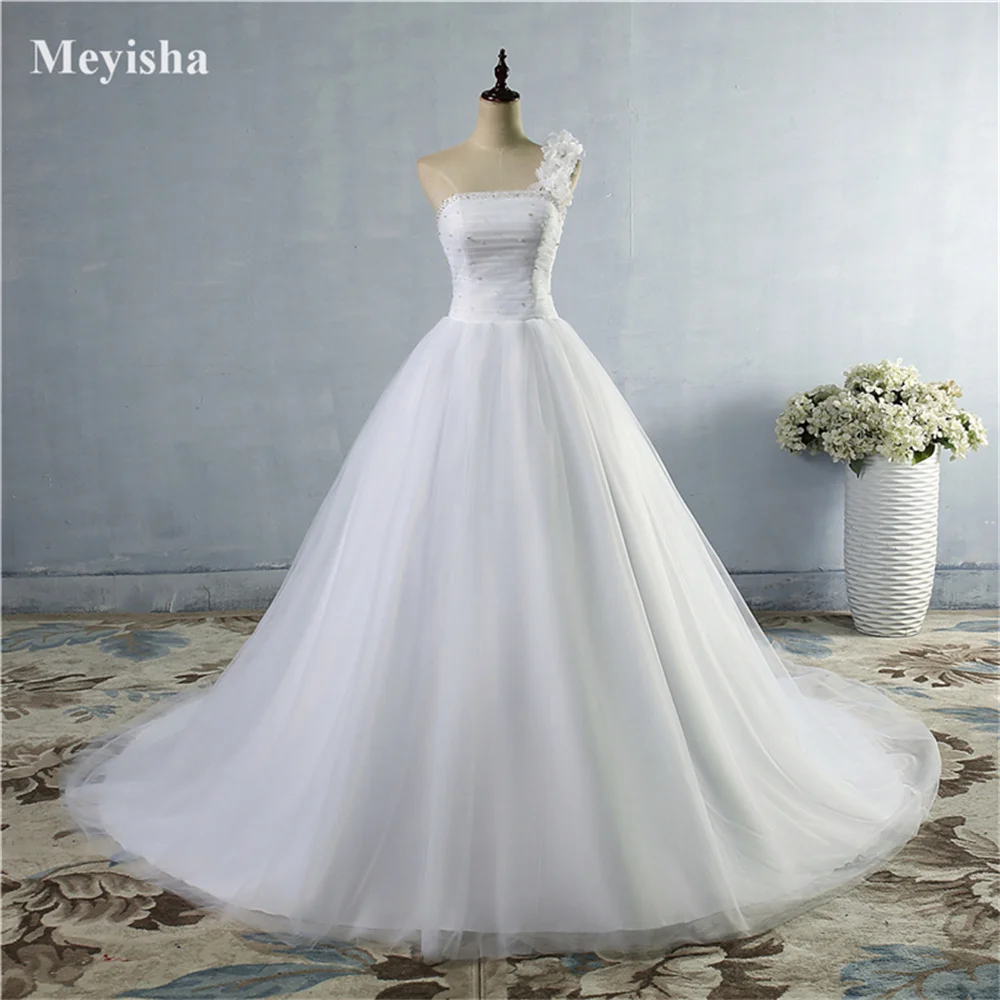 Customized ZJ9063 New Design 2024 Aviana Elegant One Shoulder Princess Civil Wedding Dress A-Line 3D Flowers Tulle Bridal Gown