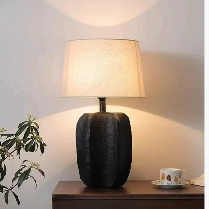 

Wabi-sabi Style Pottery Jar Table Lamps Retro Fabric Living Room Decorative Light Bedroom Bedside Atmosphere Ceramic Desk Lights
