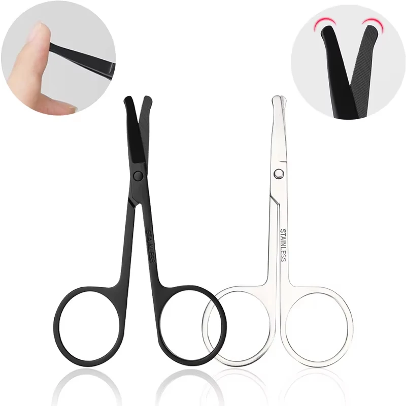 1/2Pcs Round Head Stainless Steel Nose Hair Trimmer Scissors, Safe Eyebrow Lash Trimming Portable Mini Hair Removal Tool